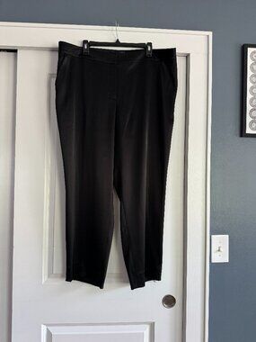 St John Couture Women's Liquid Satin Pants Black Wide Leg 18